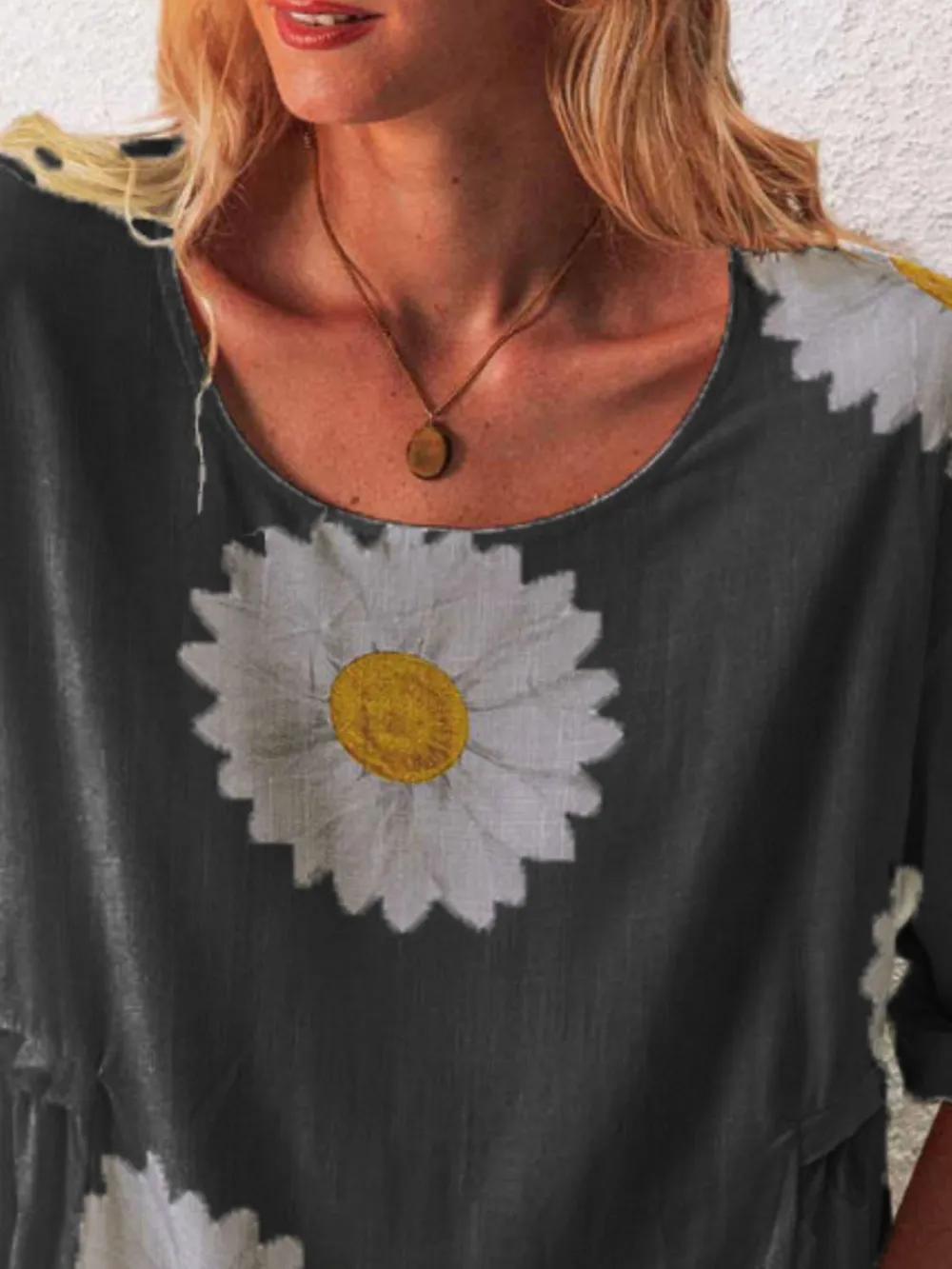 Full Size Flower Round Neck Half Sleeve T-Shirt Plus Size, image 22