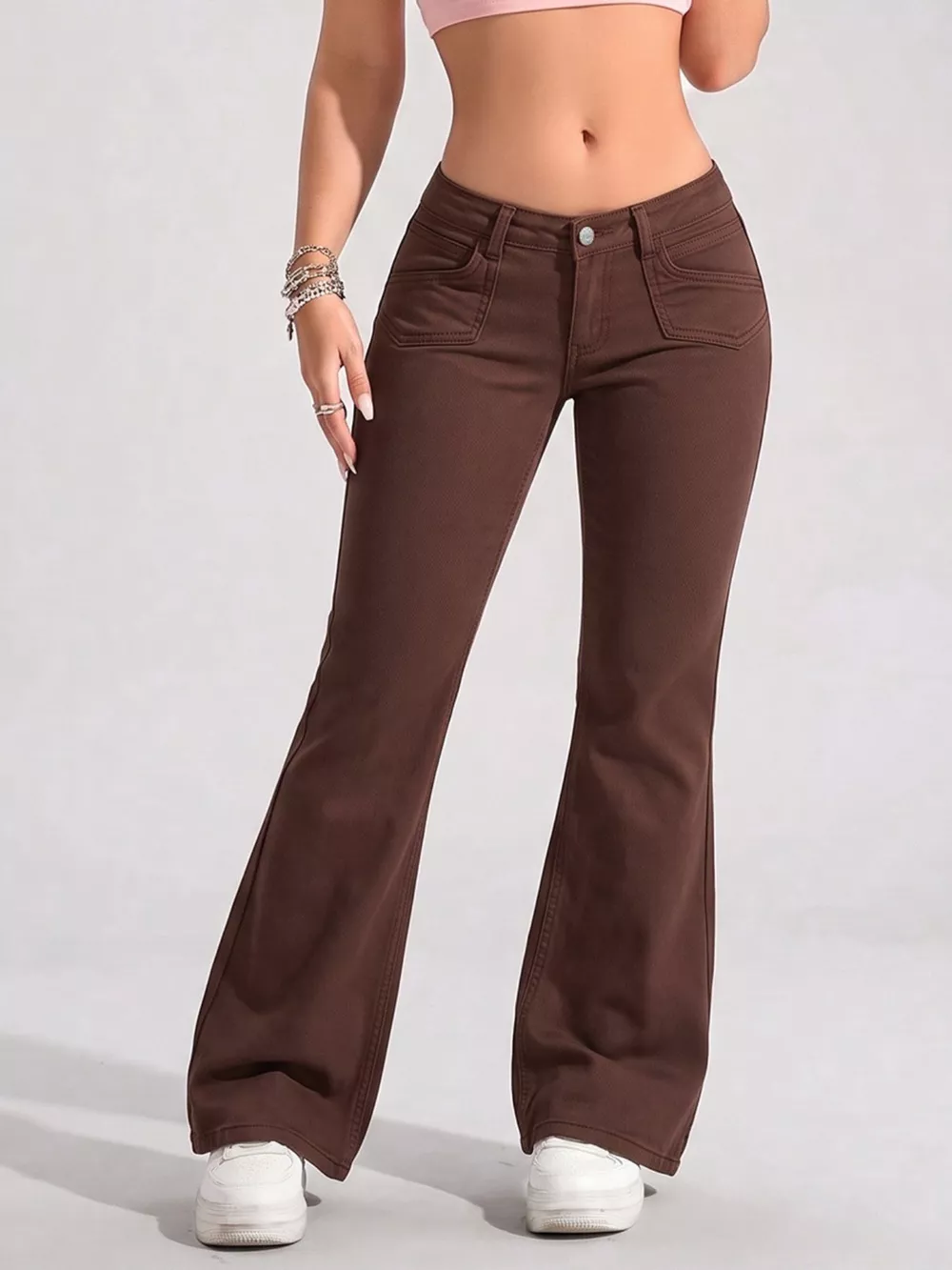 High-Waisted Flare Leg Jeans with Front Pockets, image 3