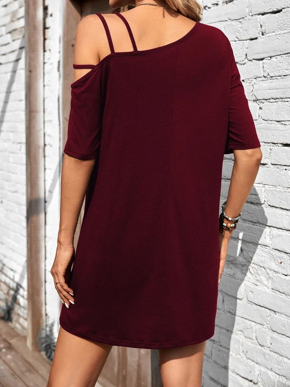 Asymmetrical Neck Half Sleeve Mini Dress, image 8