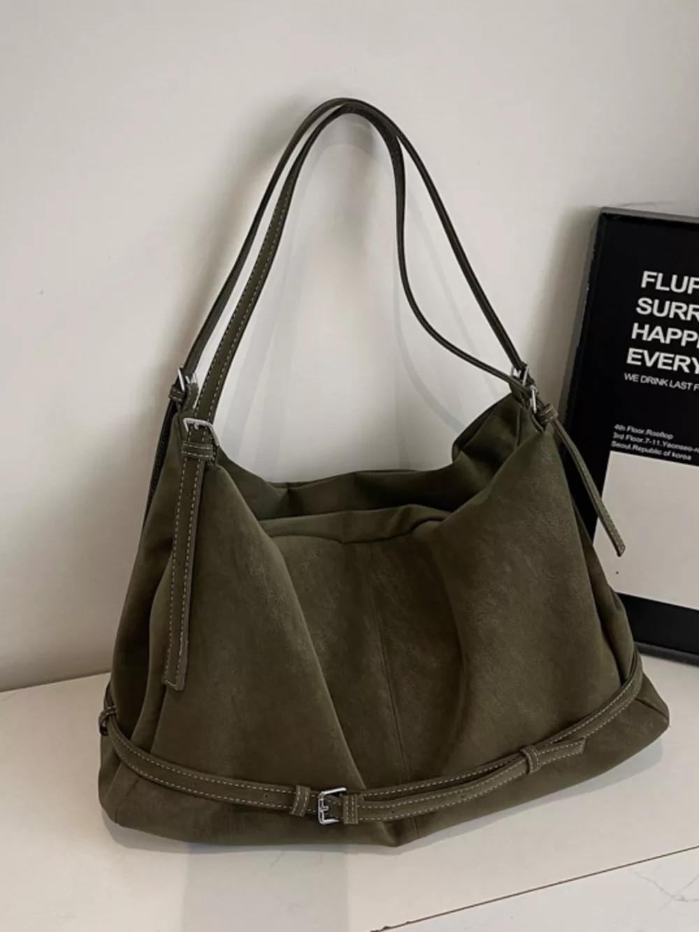 Adjustable Strap Suede Handbag