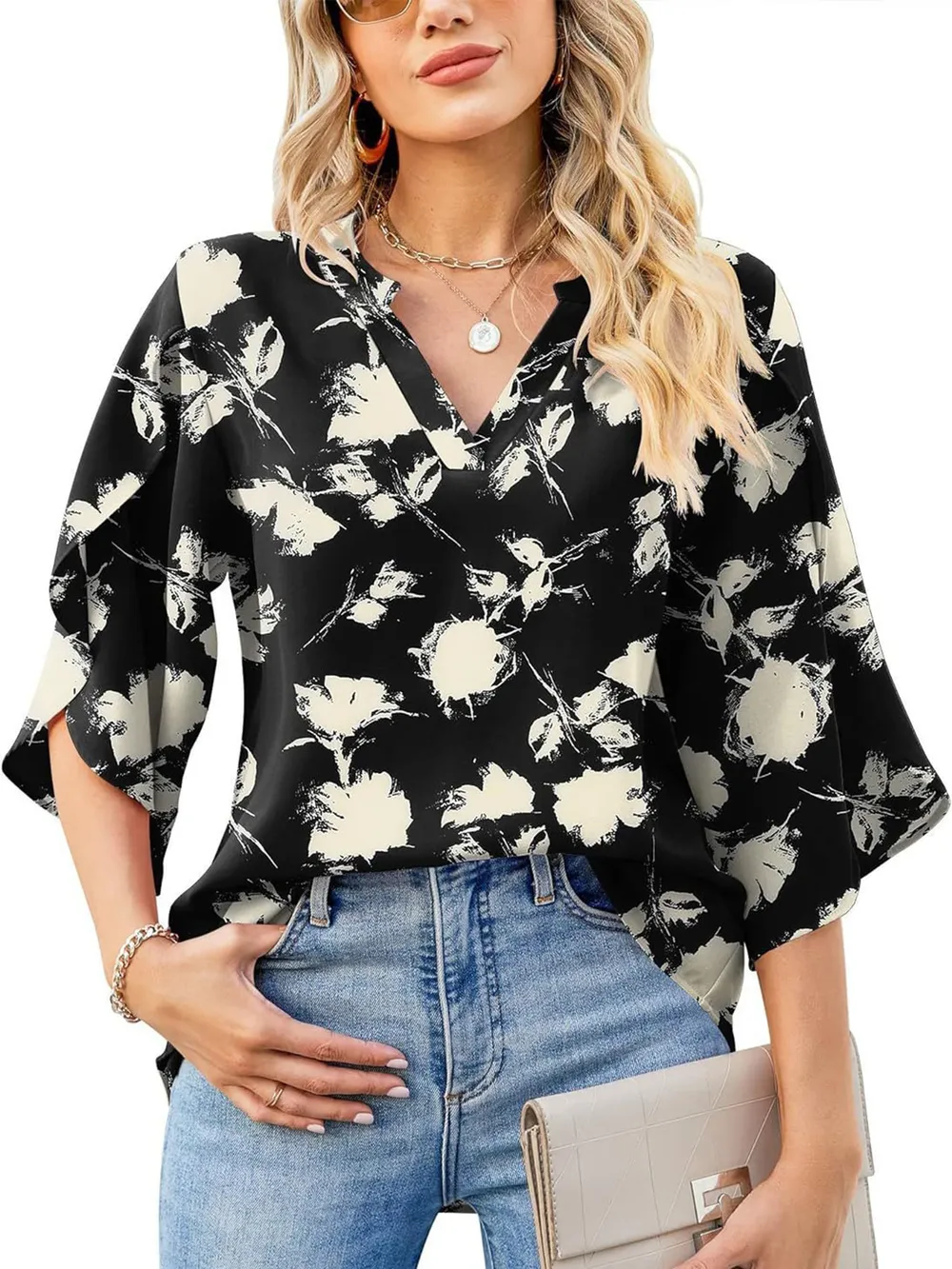 Printed Notched Half Sleeve Blouse, image 21