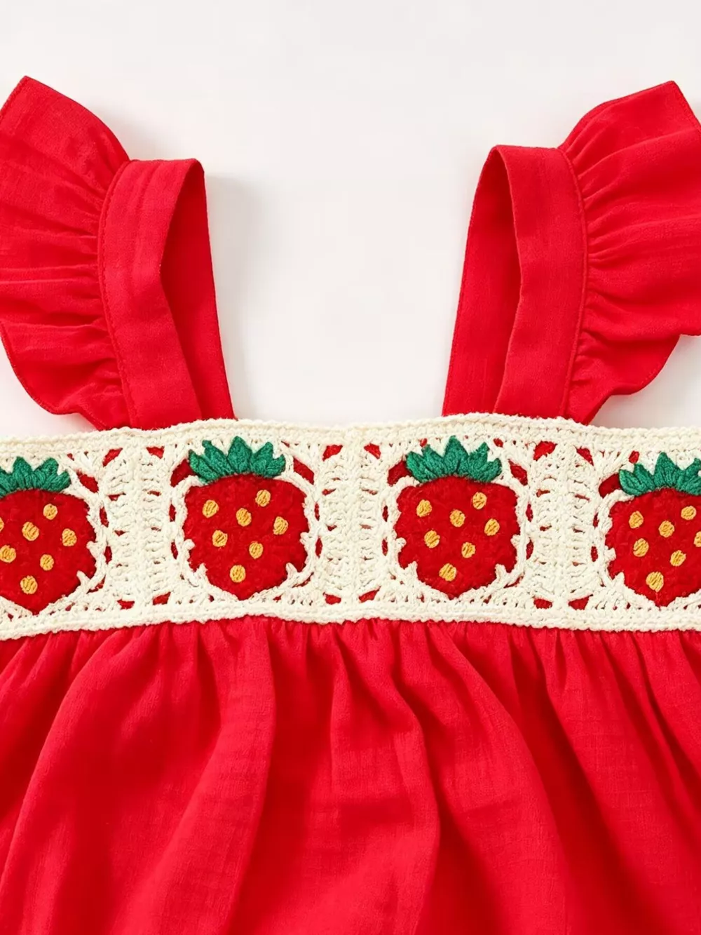 Children's Strawberry Crochet Trimmed Top and Denim Shorts Set, image 3