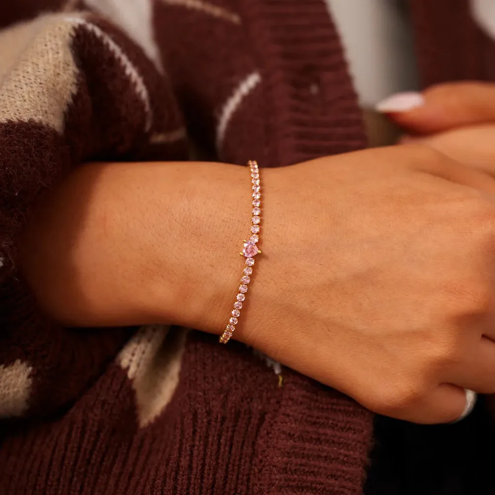 Heart Shape Inlaid Zircon 18K Gold-Plated Bracelet, image 6