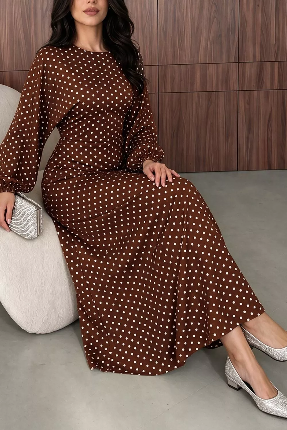 Polka Dot Long Sleeve Maxi Dress, image 14