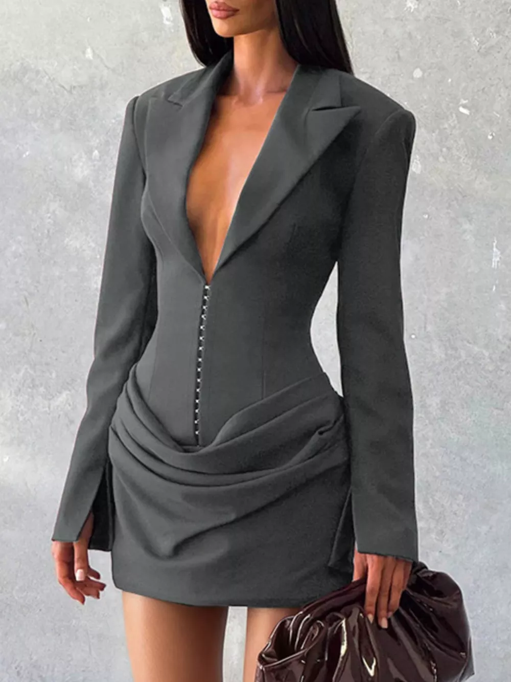 Full Size Blazer-Style Long Sleeve Mini Dress Plus Size, image 18