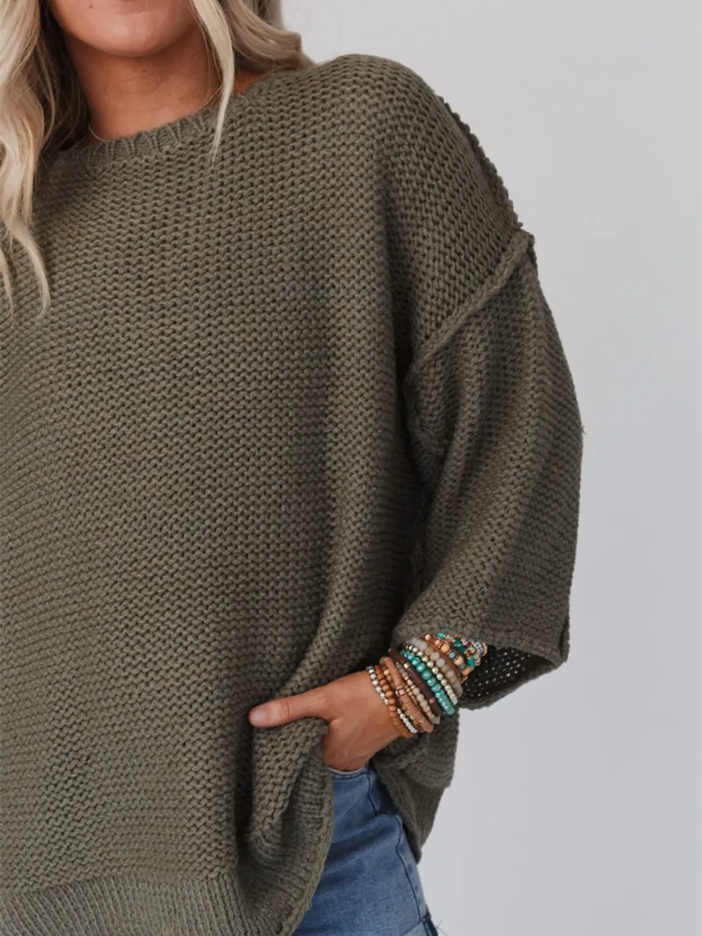Round Neck Oversized Knit Top with Relaxed Fit, image 8