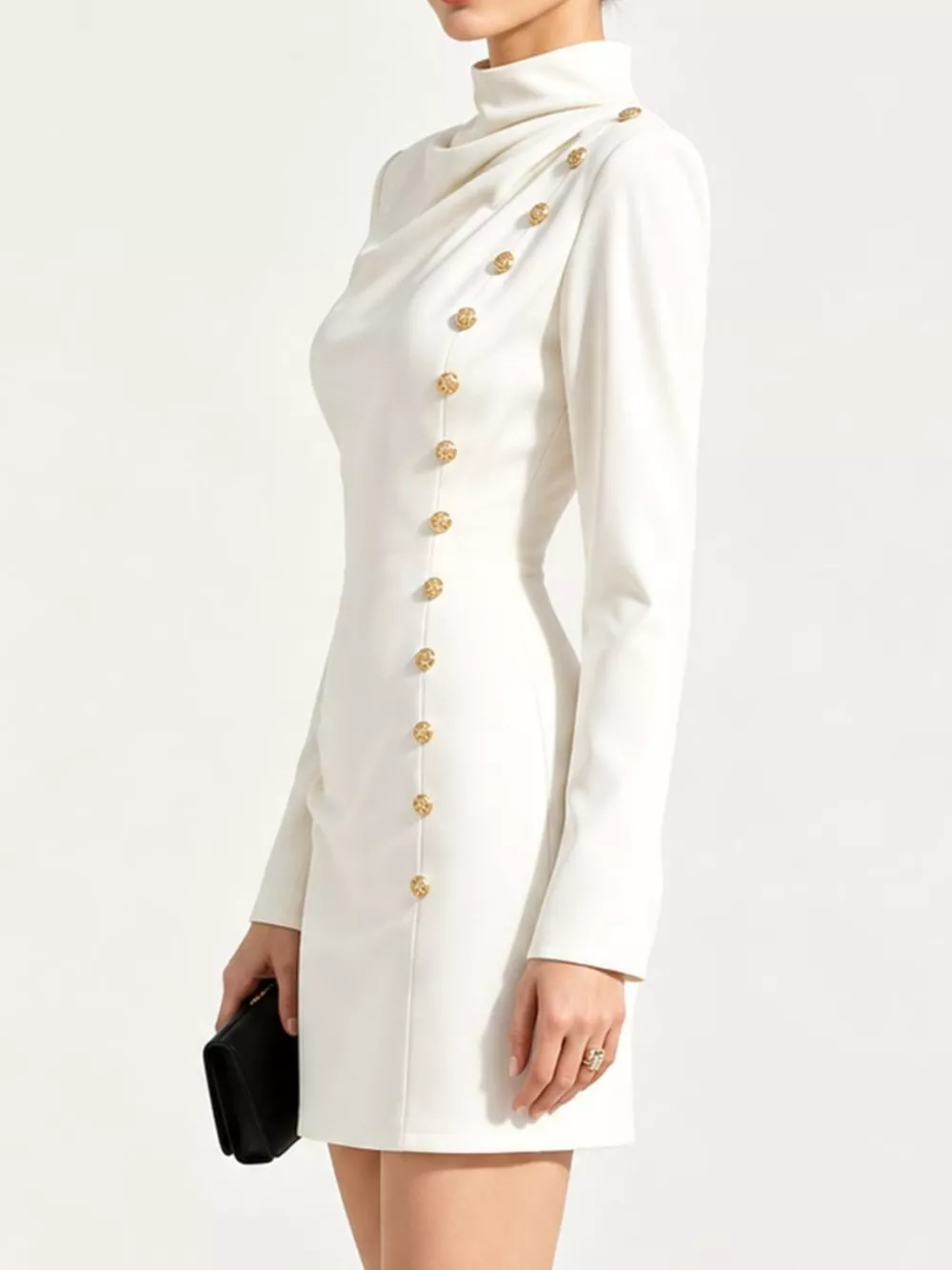 Full Size Decorative Button Mock Neck Mini Dress Plus Size, image 3