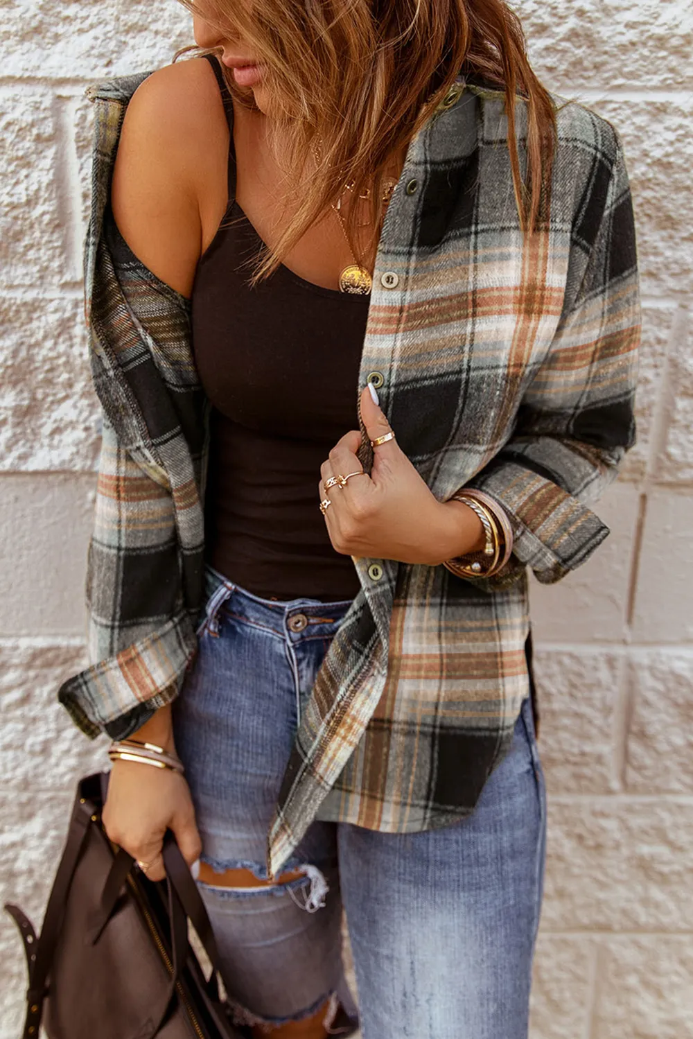 Plaid Collared Neck Button Up Long Sleeve Shirt, image 4