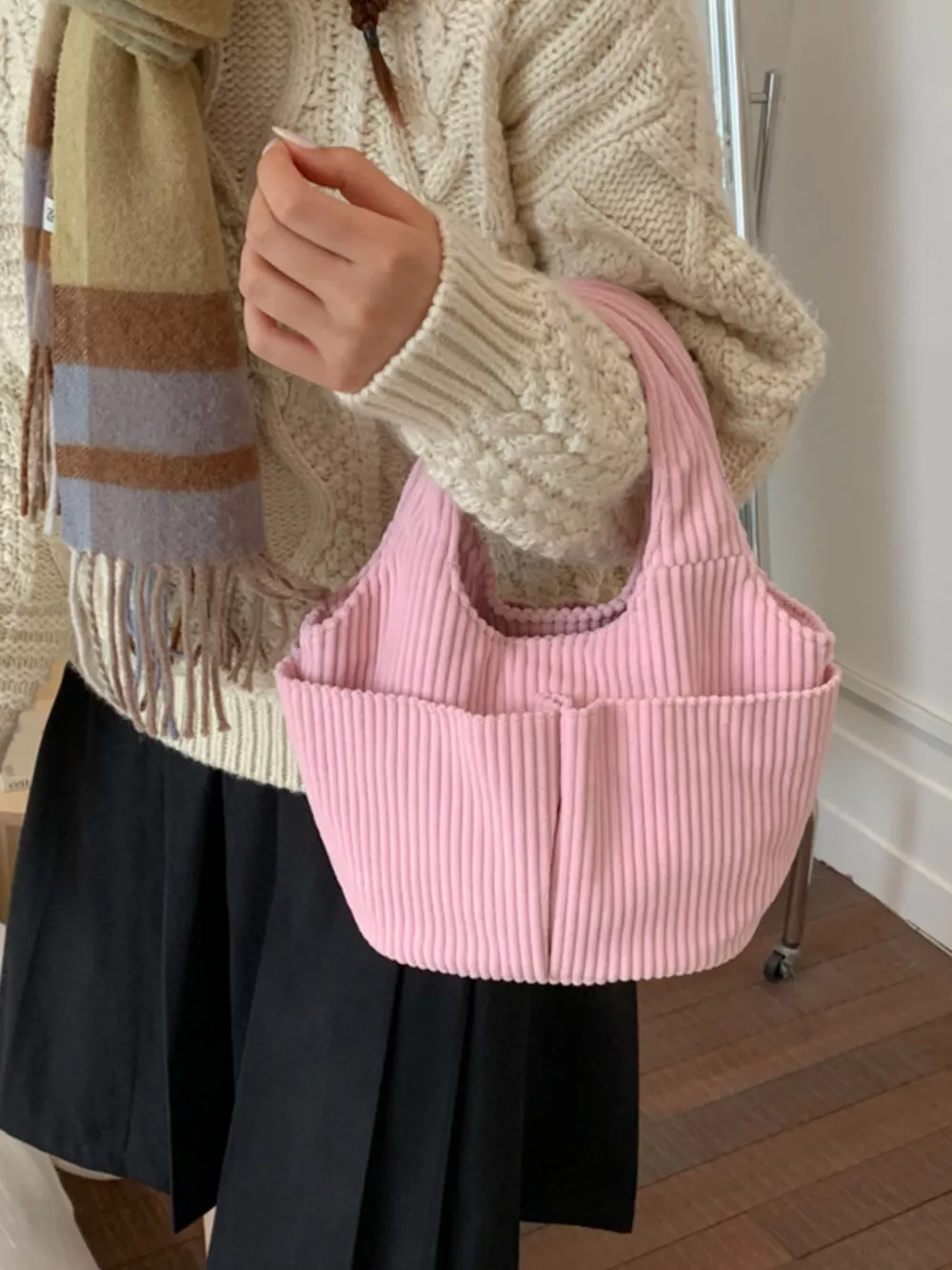 Corduroy Solid Color Handbag, image 2