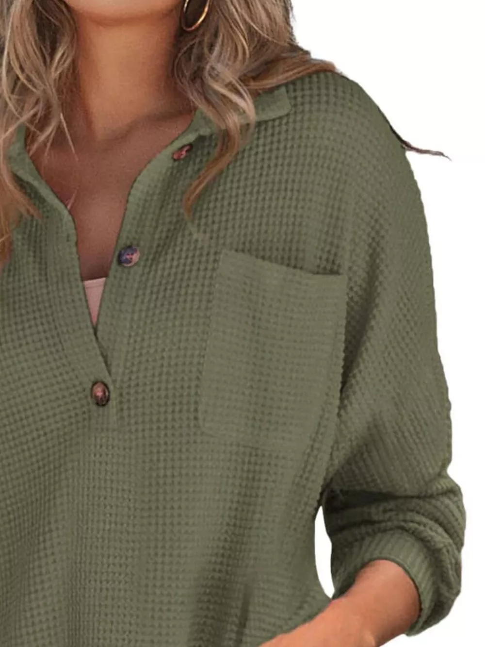 Casual Waffle Knit Button Detail Blouse, image 10