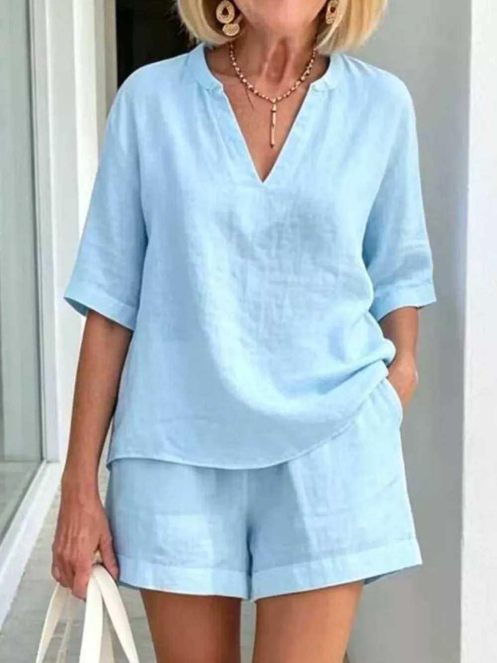 Full Size Half Sleeve Top and Shorts Set Plus Size, image 5