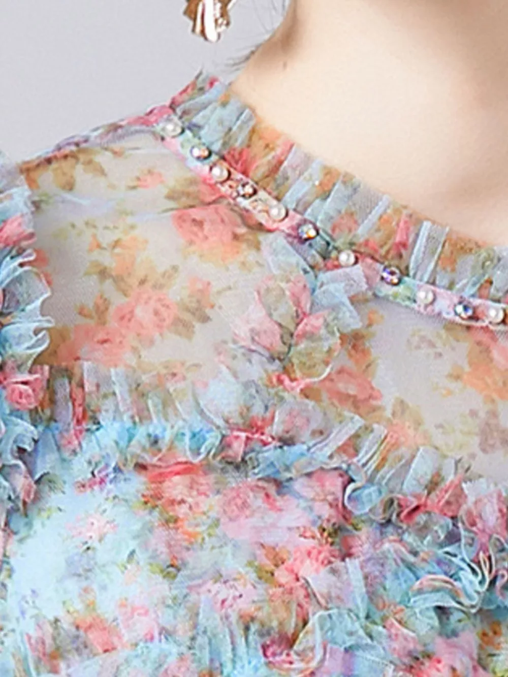 Frill Floral Print Short Sleeve Dress, image 9