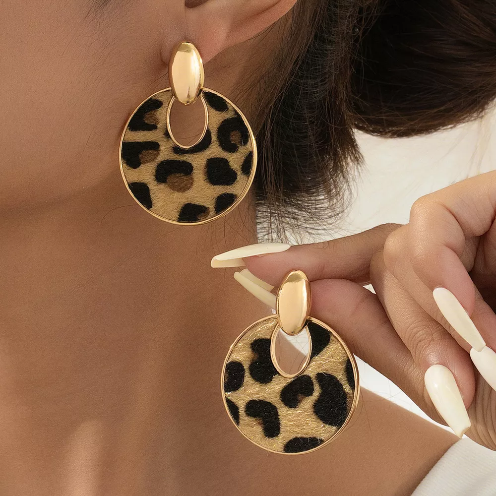 Leopard Circle Dangle Earrings
