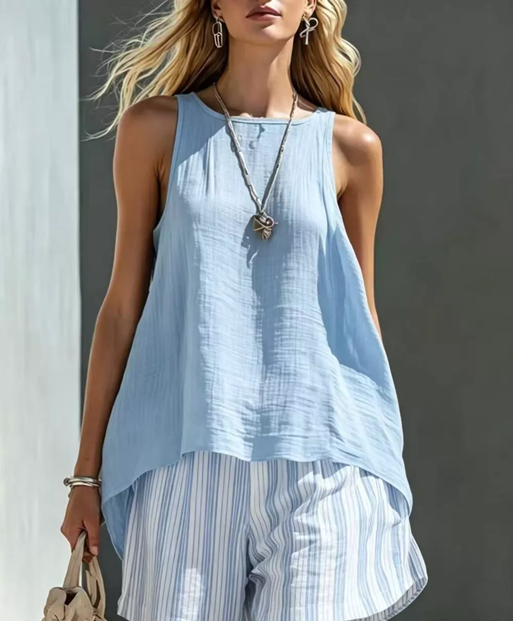 Round Neck Tank and Striped Shorts Set, image 7