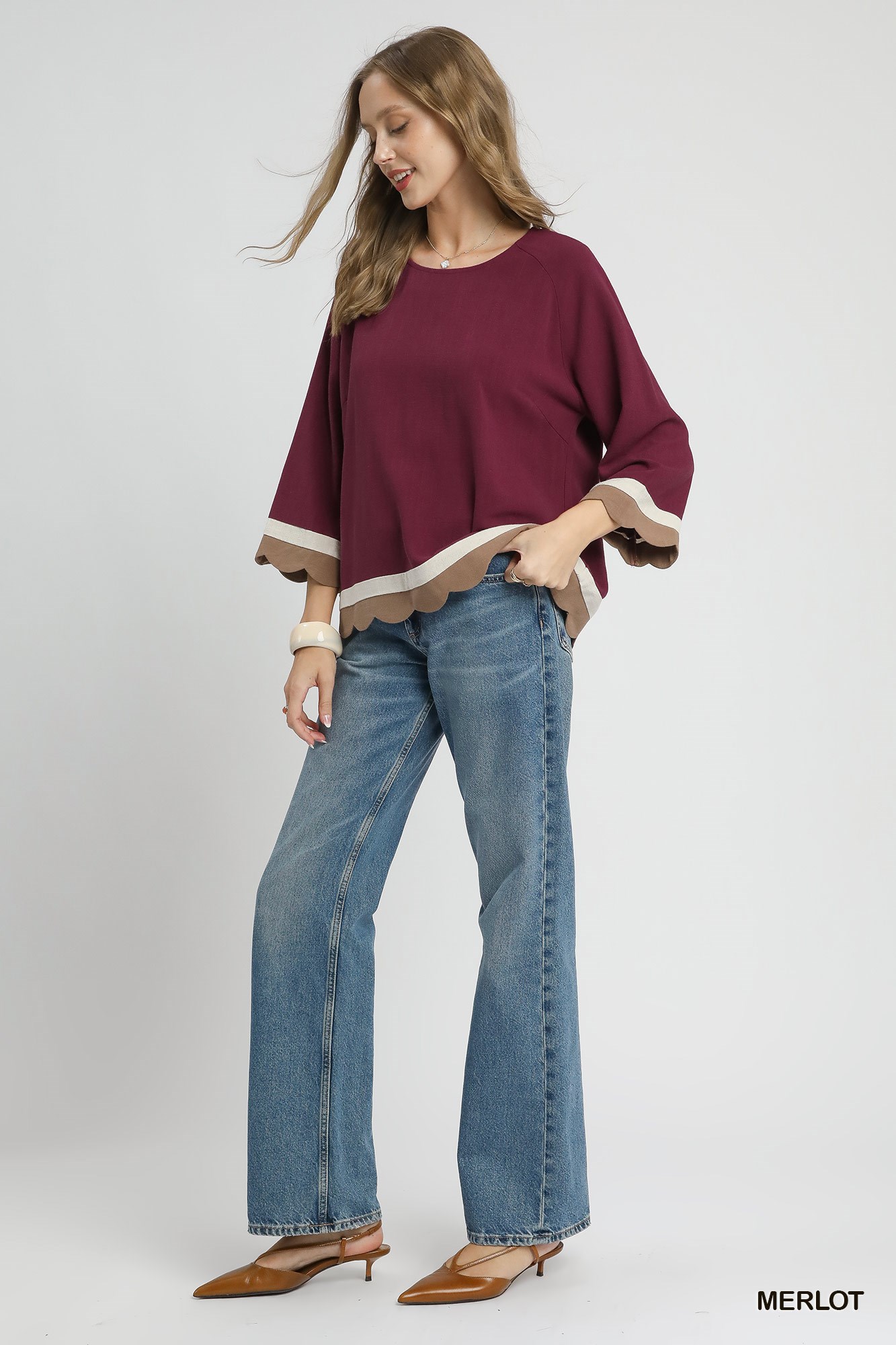 Scalloped Hem Color Block Top, image 2