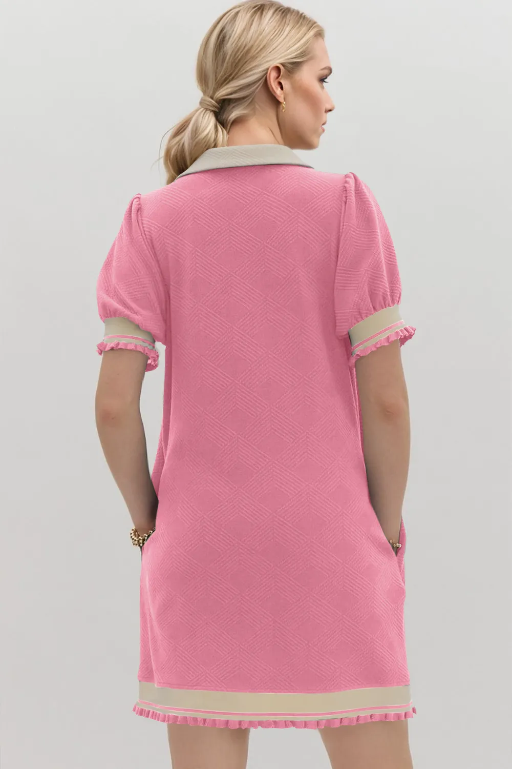 Frill Contrast Trim Jnny Collar Short Sleeve Mini Dress, image 16