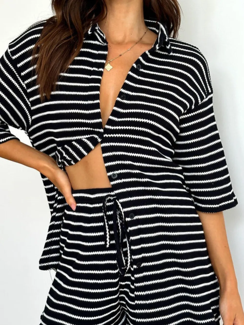 Striped Half Sleeve Top and Shorts Set, image 17
