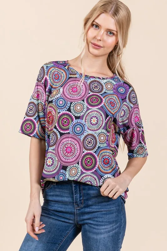 Printed Round Neck Half Sleeve Top, image 3