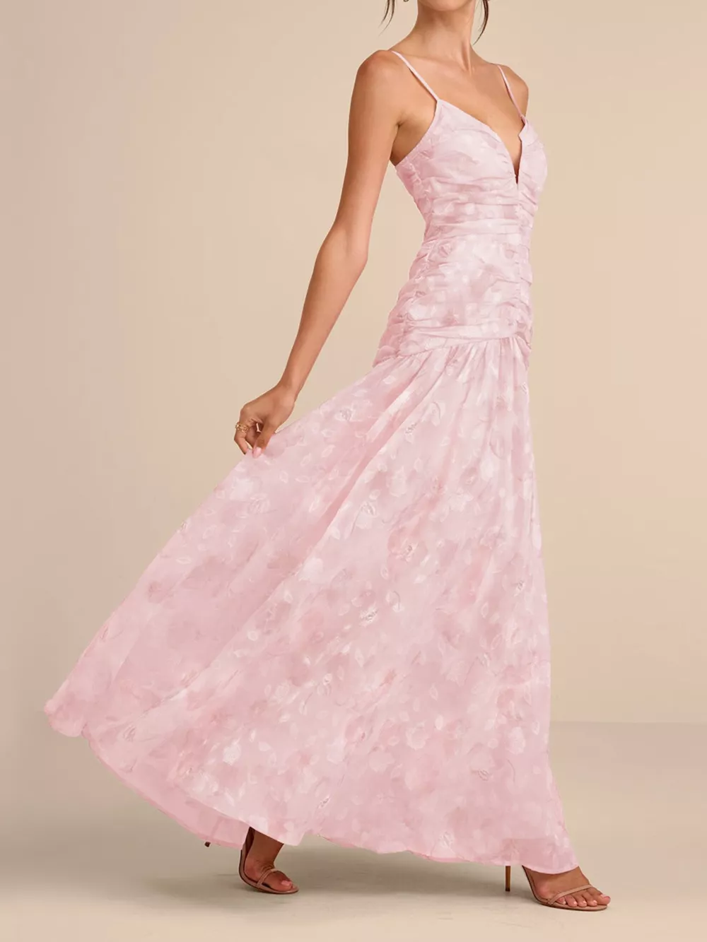 Ruched Spaghetti Strap Maxi Dress, image 7