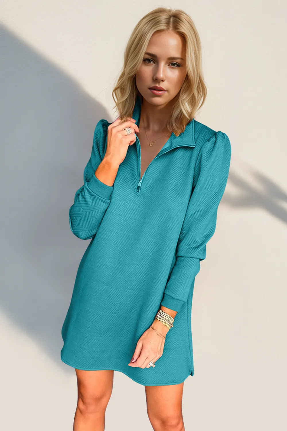 Textured Quarter Zip Long Sleeve Dress, image 15