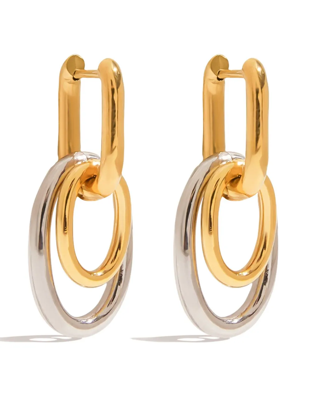 Stainless Steel Two-Tone Interlocked Hoop Earrings, image 3