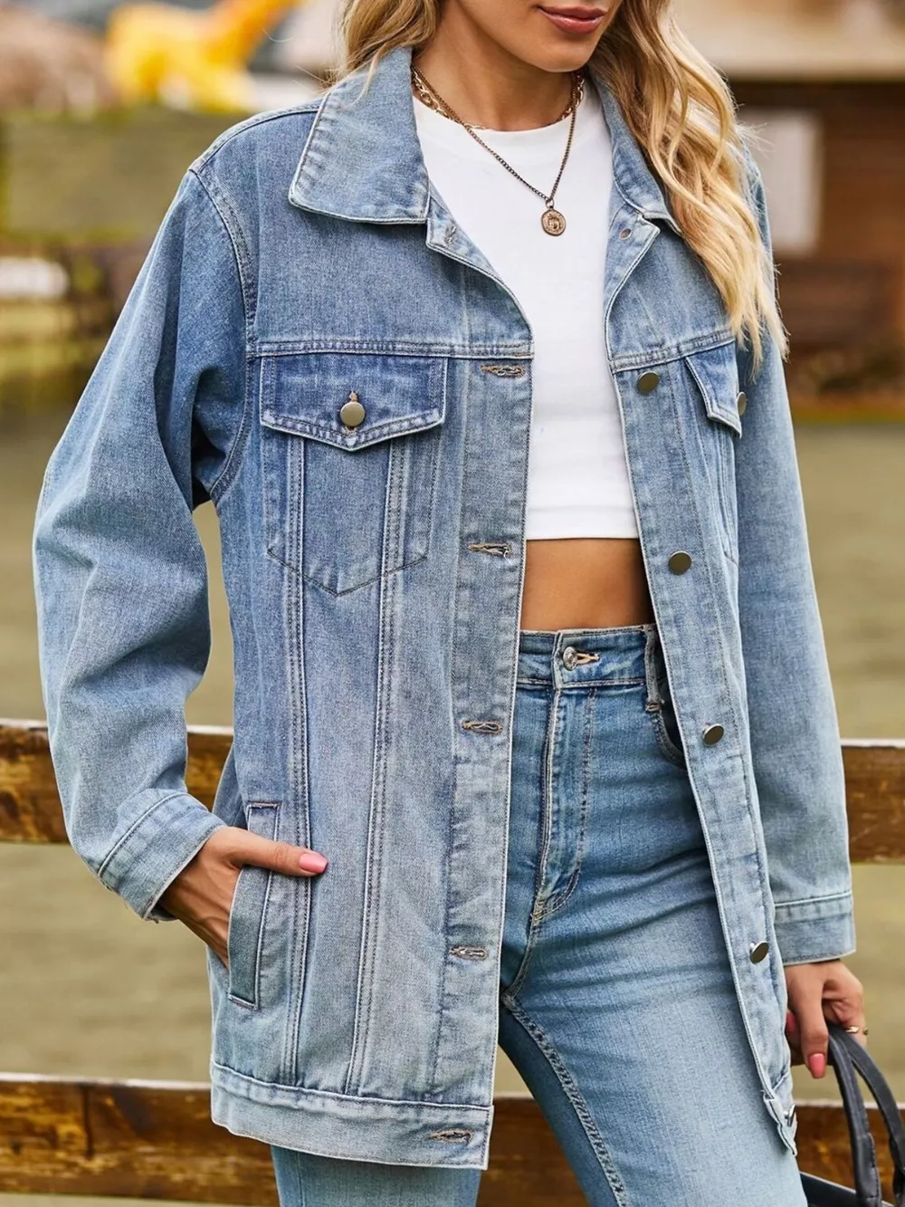 Button Down Washed Denim Jacket, image 8