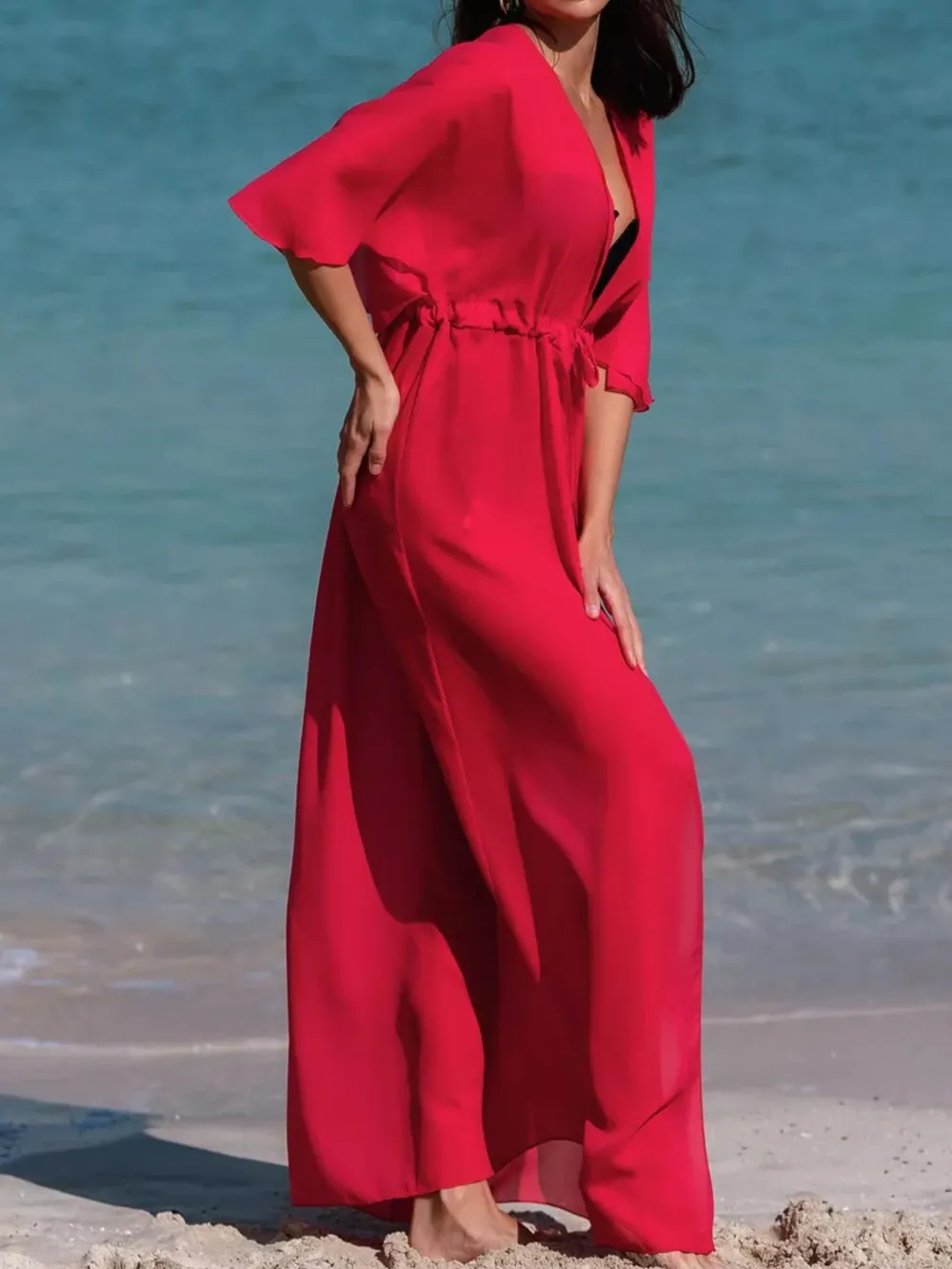 Solid Color Flutter Sleeve Cover-Up, image 8