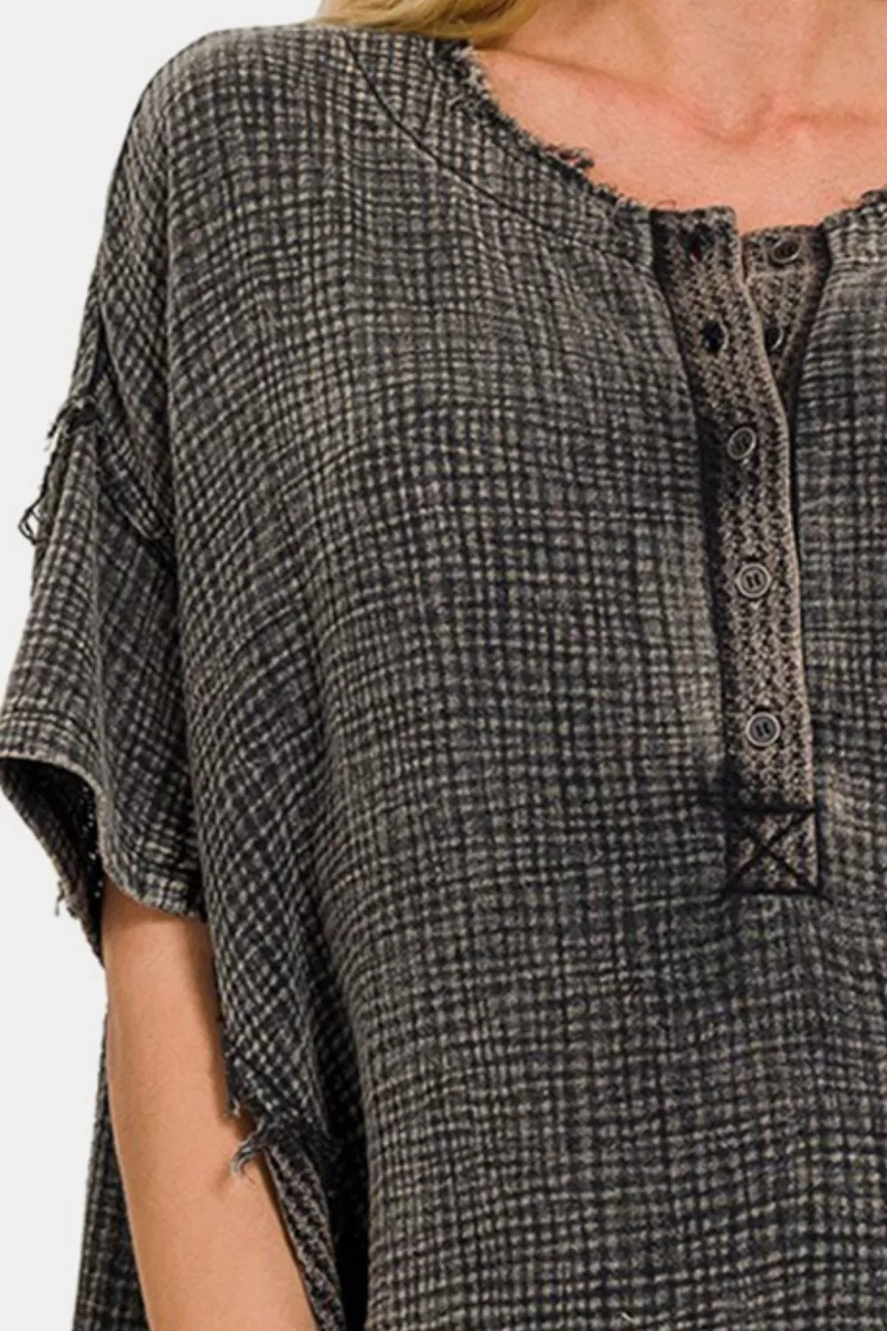 Washed Texture Half Button T-Shirt, image 3