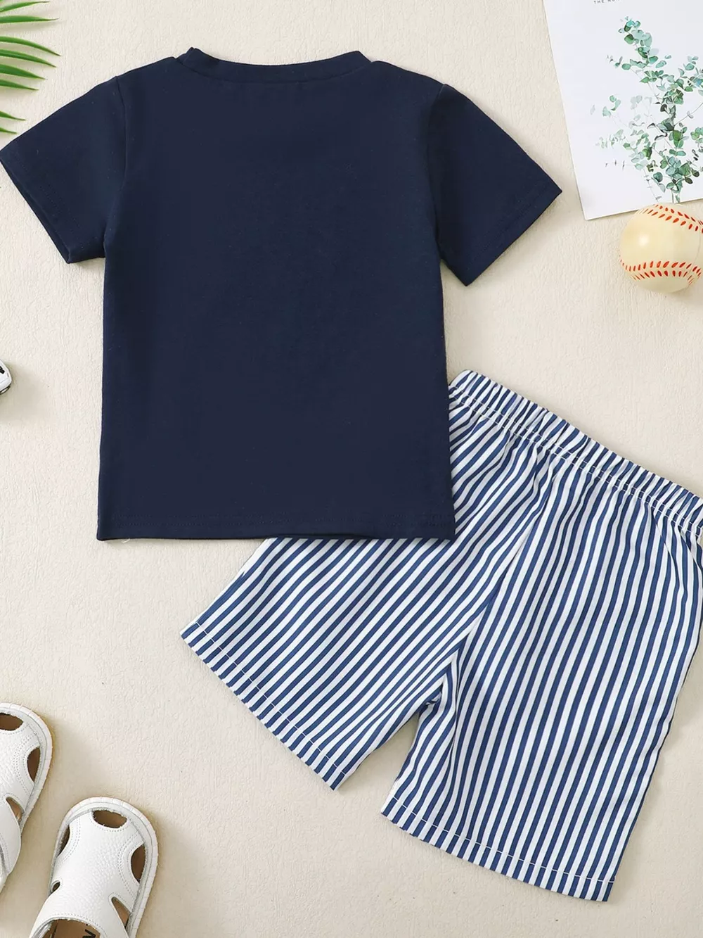 Children's Embroidered Round Neck Tee and Shorts Set, image 3