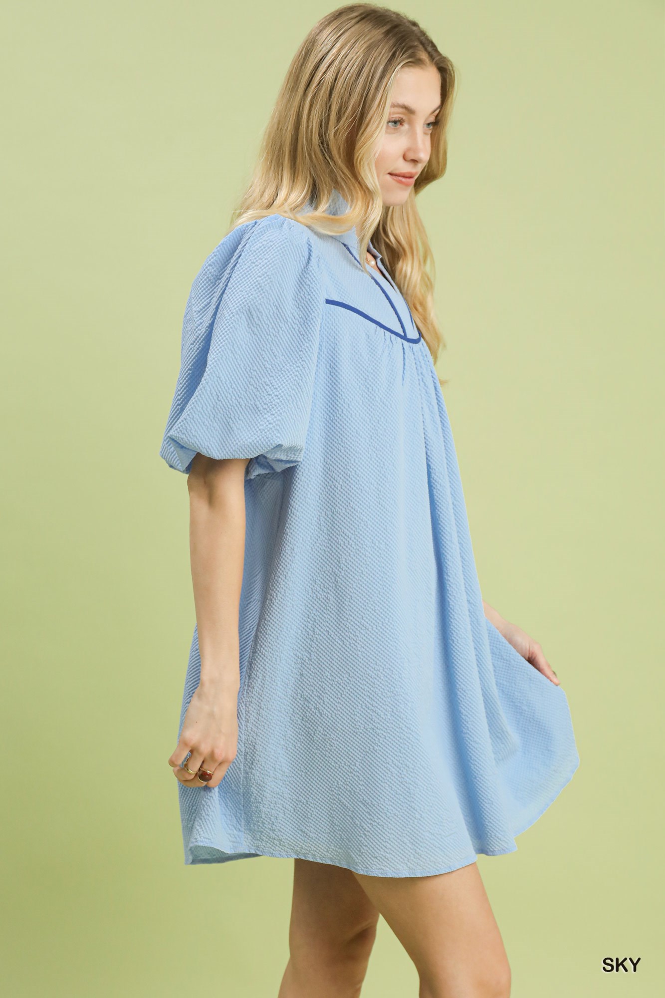 Seersucker Puff Sleeve Dress, image 2