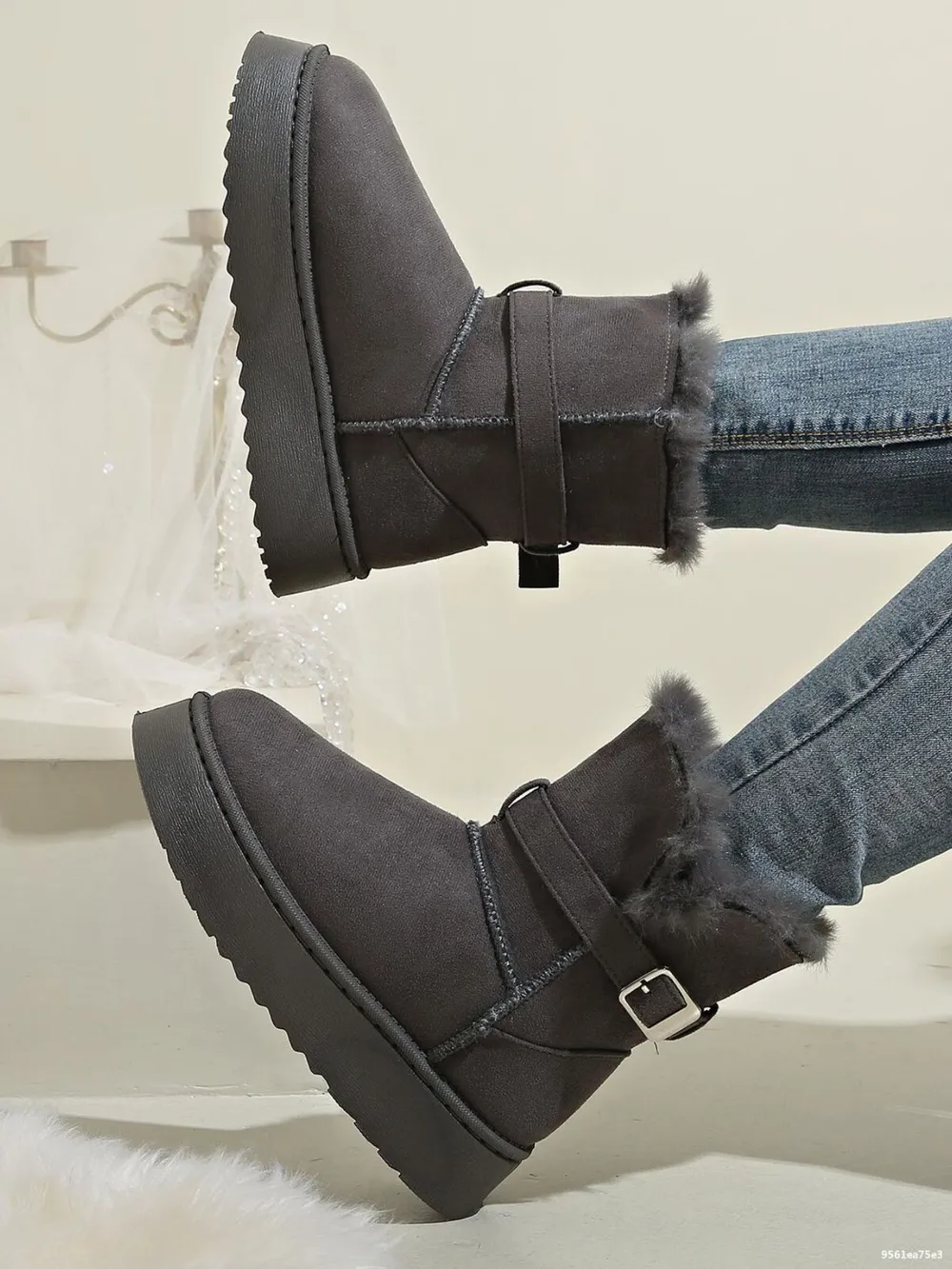Fur Lining Ankle Boots with Buckle Strap, image 4