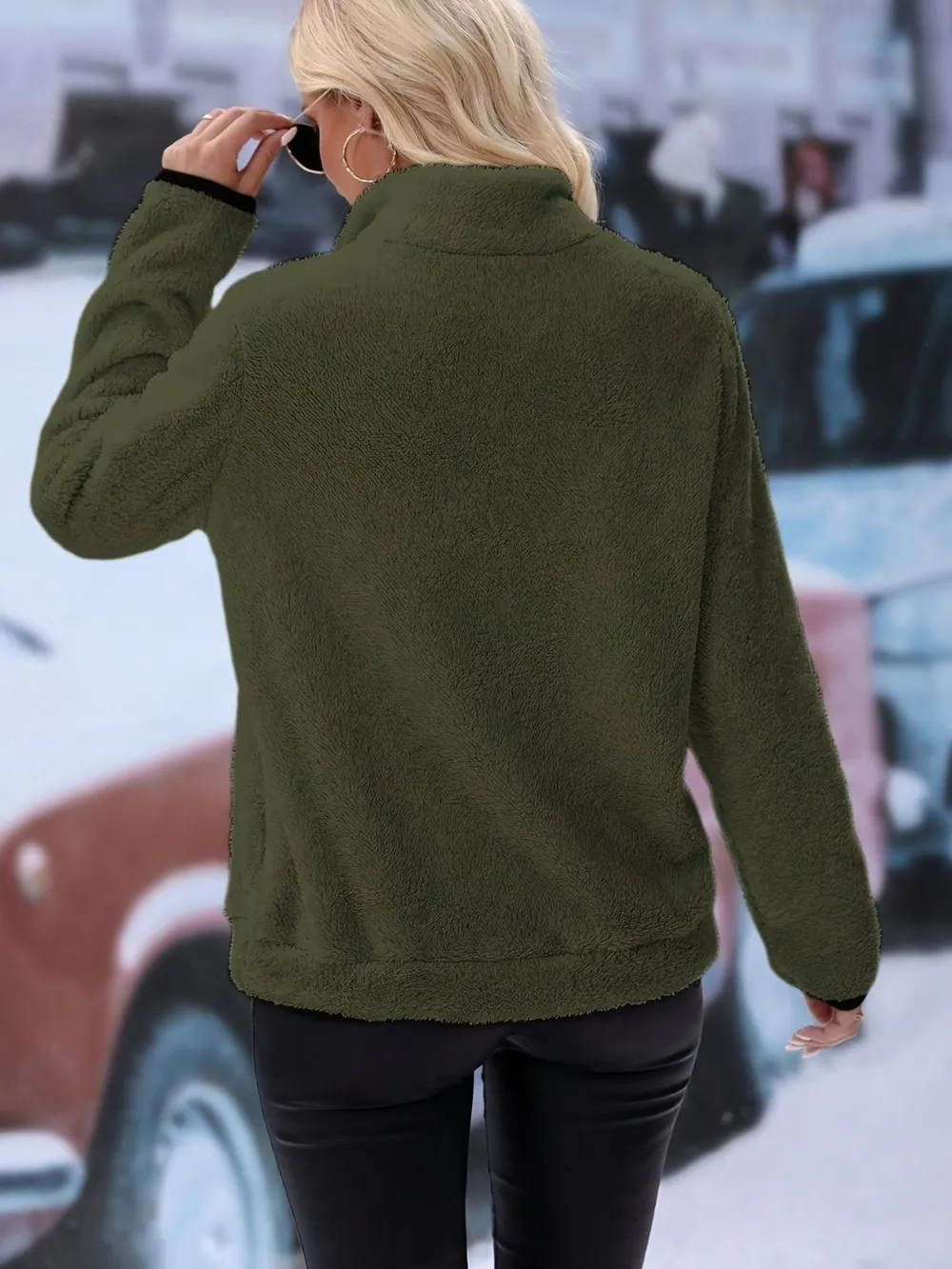 Half Zip Long Sleeve Furry Sweatshirt, image 16