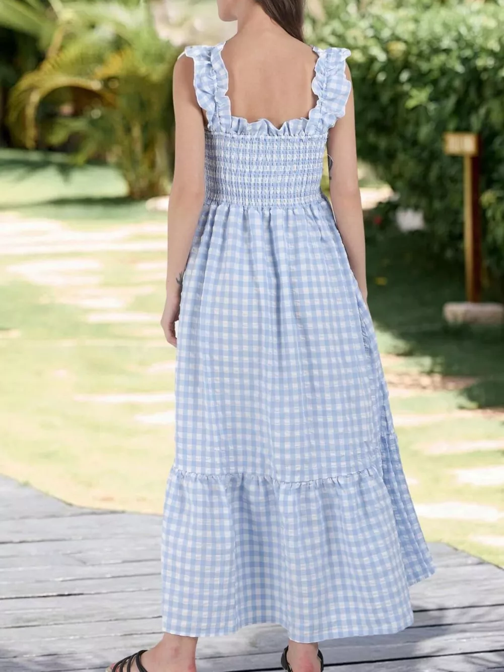 Ruffled Sleeveless Gingham Midi Dress, image 8