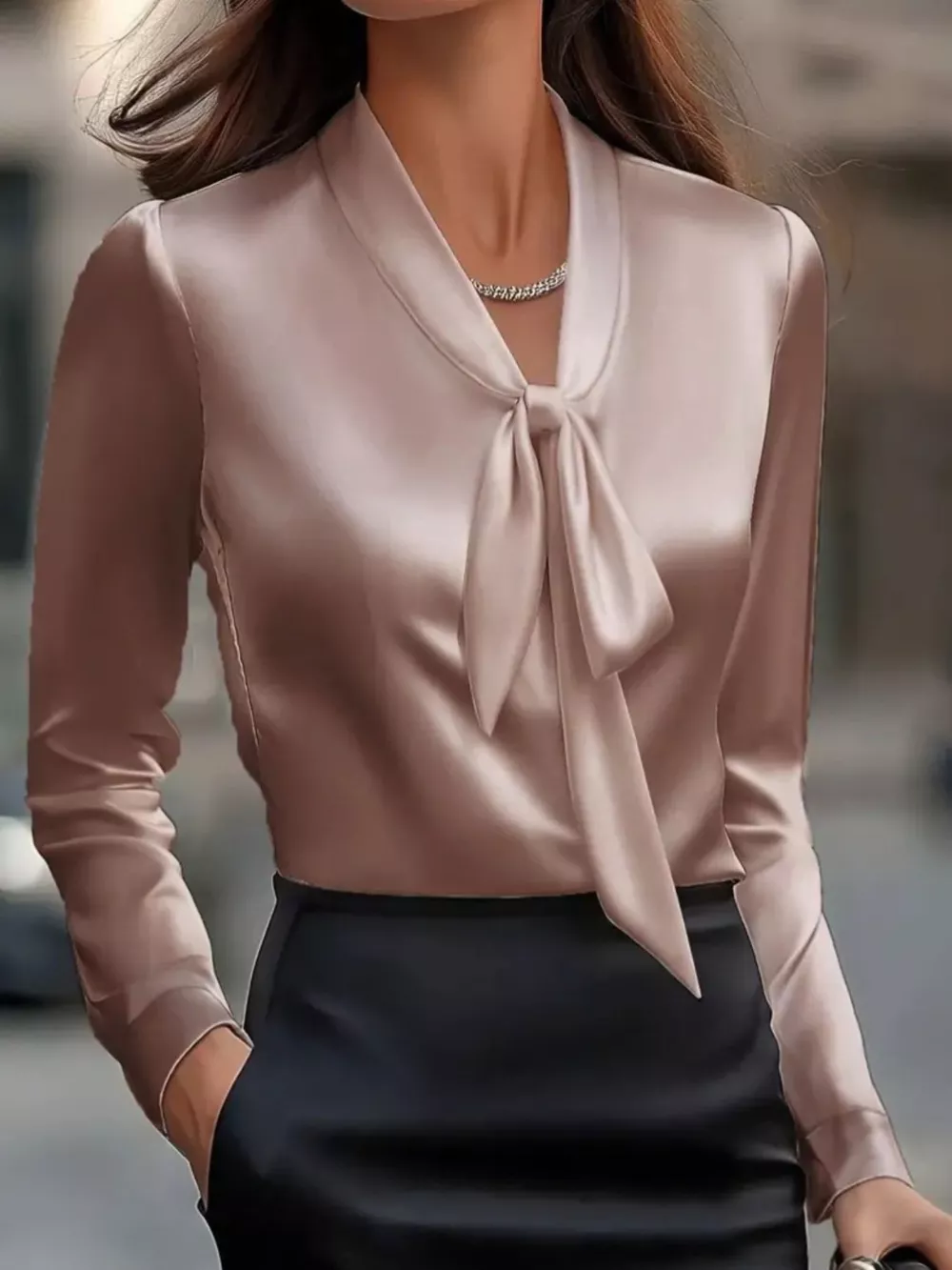 Satin Tie Front Long Sleeve Blouse, image 10