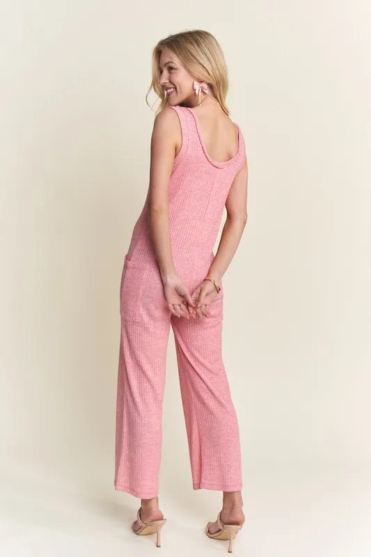 Ribbed V-Neck Wide Leg Jumpsuit with Pockets, image 3