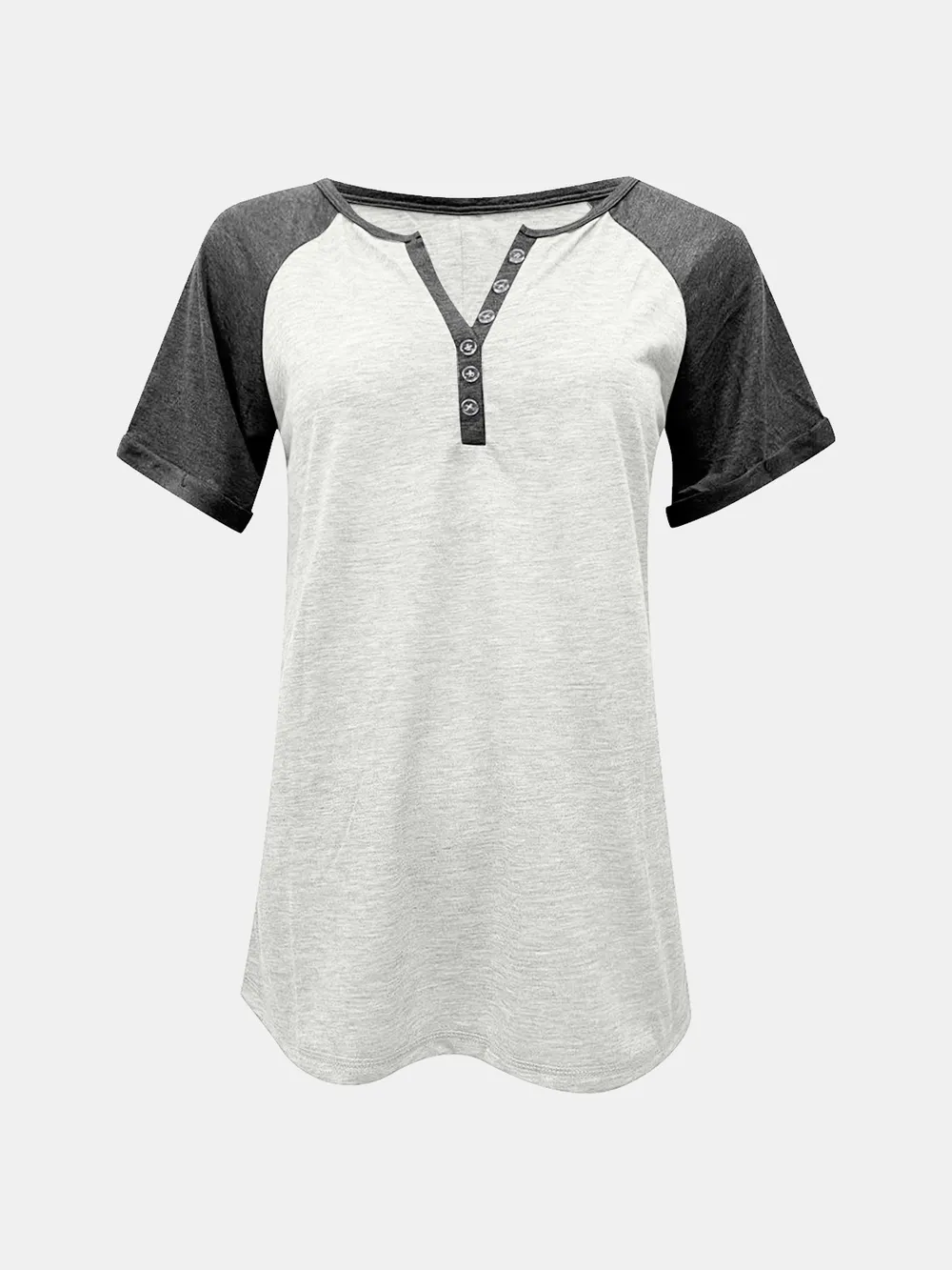 Contrast Notched Short Sleeve T-Shirt, image 7