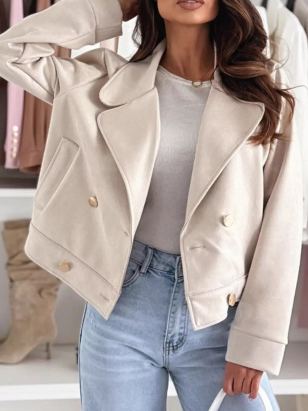 Chic Double-Breasted Cropped Jacket, image 2