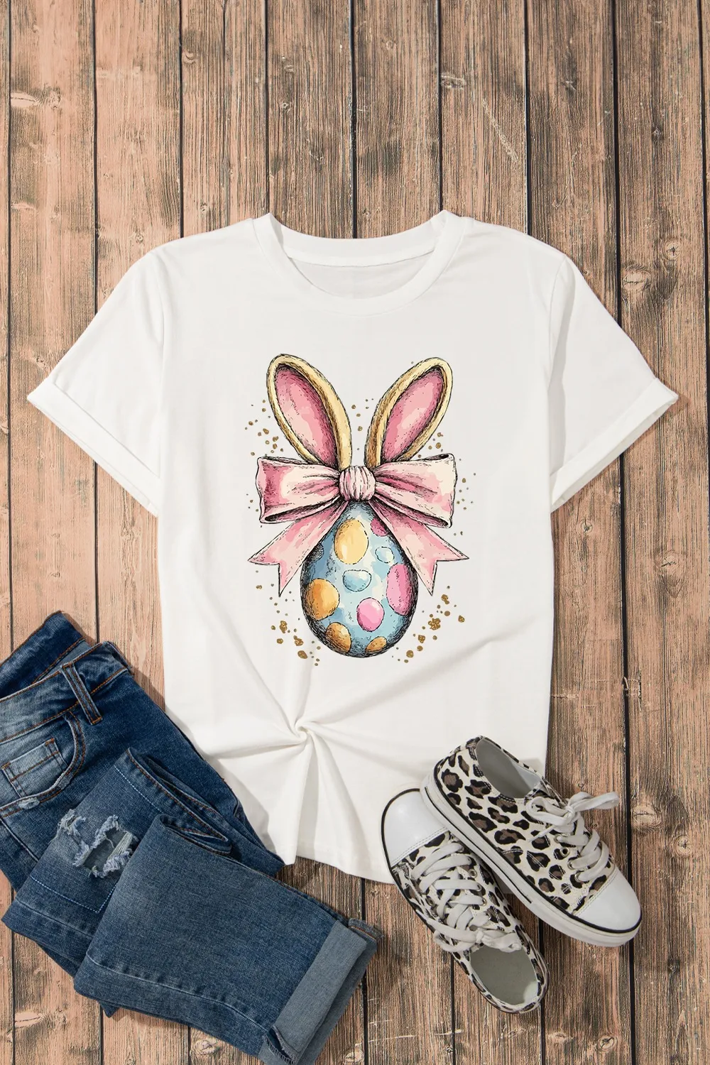 Easter Egg Bow Bunny Ear Graphic T-Shirt, image 5