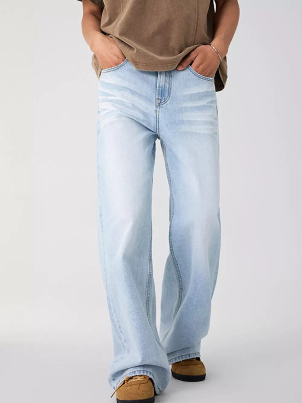 Men's Wash Wide Leg Jeans, image 2