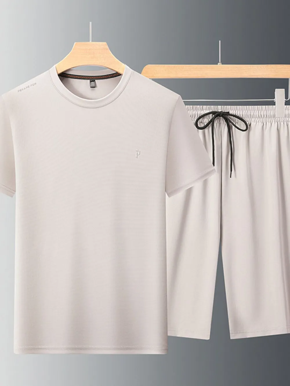 Men's Plus Size Round Neck Short Sleeve Top and Shorts Set, image 2