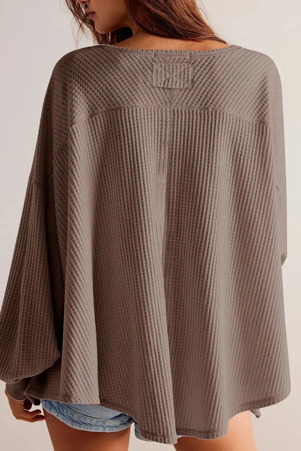 Waffle-Knit V-Neck Long Sleeve Top, image 13