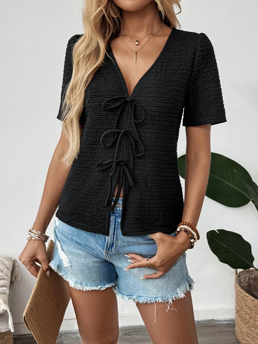 Tie Front V-Neck Blouse, image 7