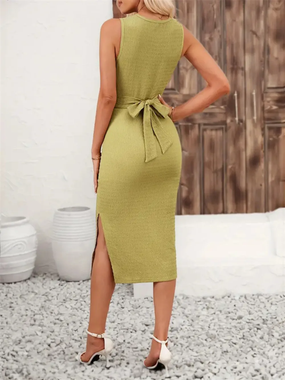 Back Tie Sleeveless Slit Midi Dress, image 2