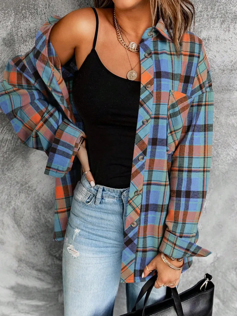 Plaid Collared Neck Long Sleeve Shirt, image 9