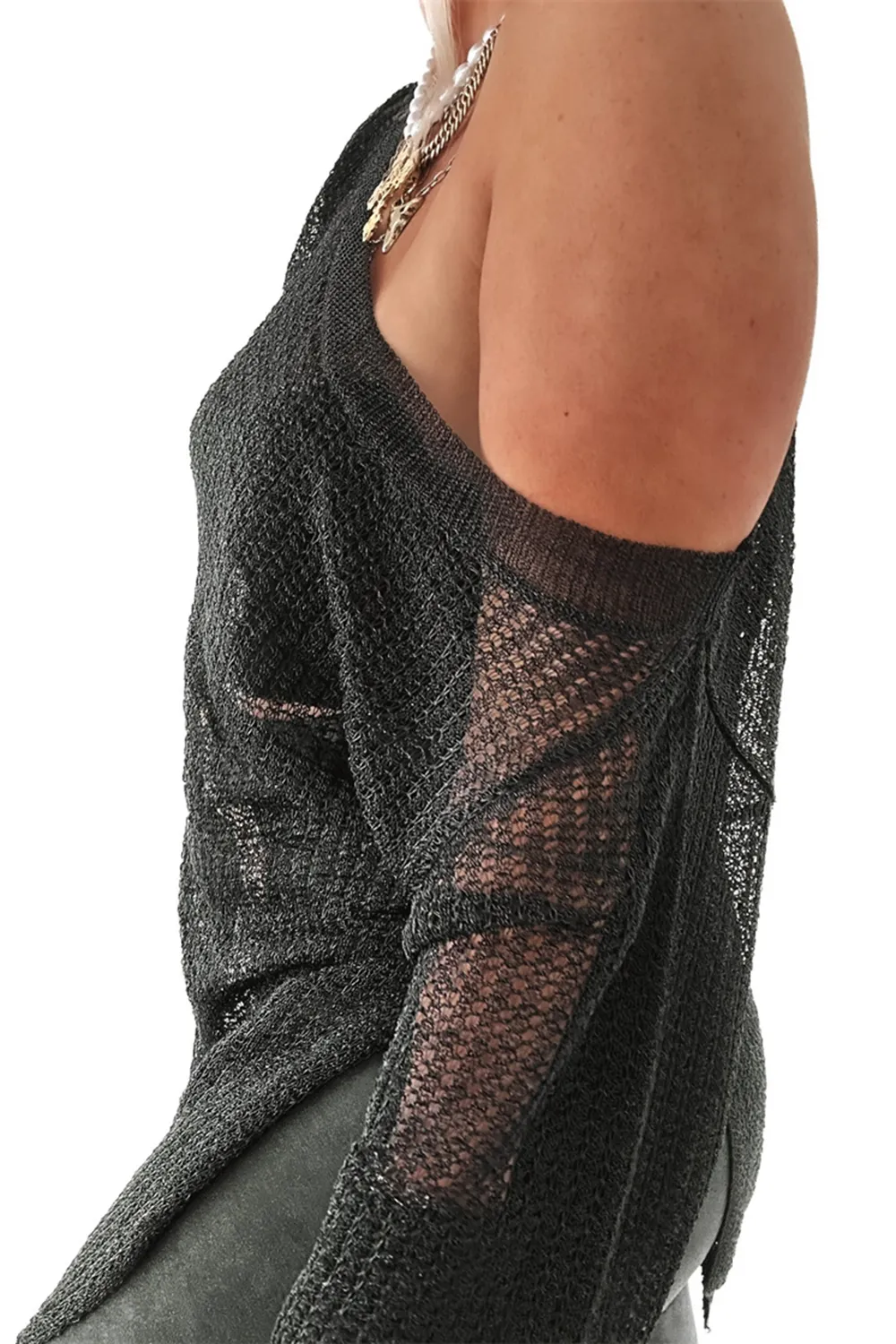 Side Slit Long Sleeve Knit Cover Up, image 13