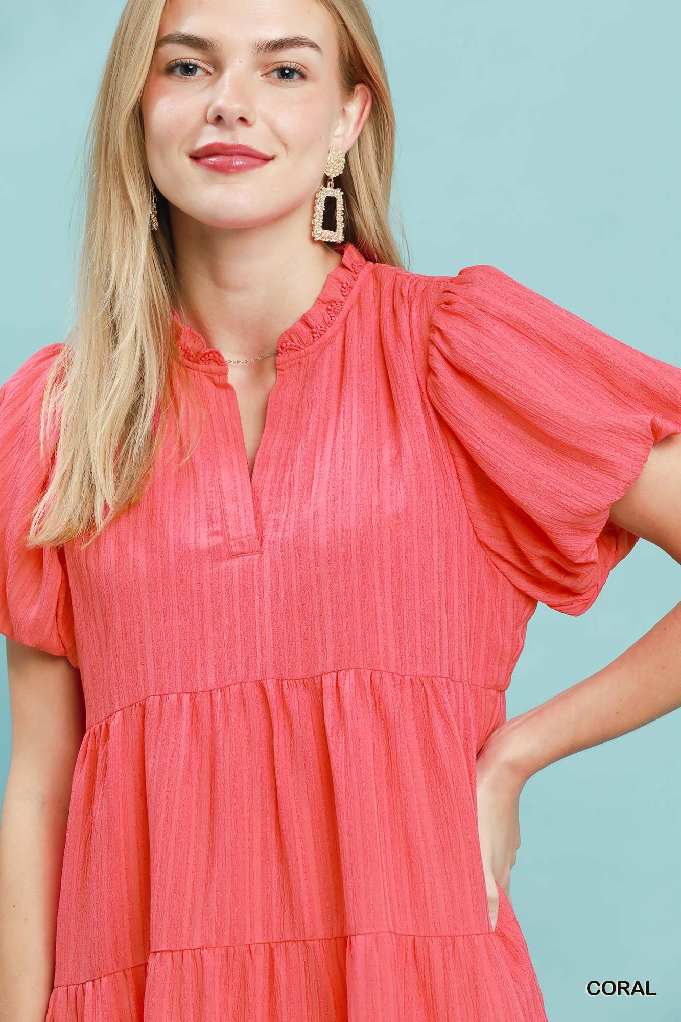 Puff Sleeve Tiered Babydoll Dress, image 5