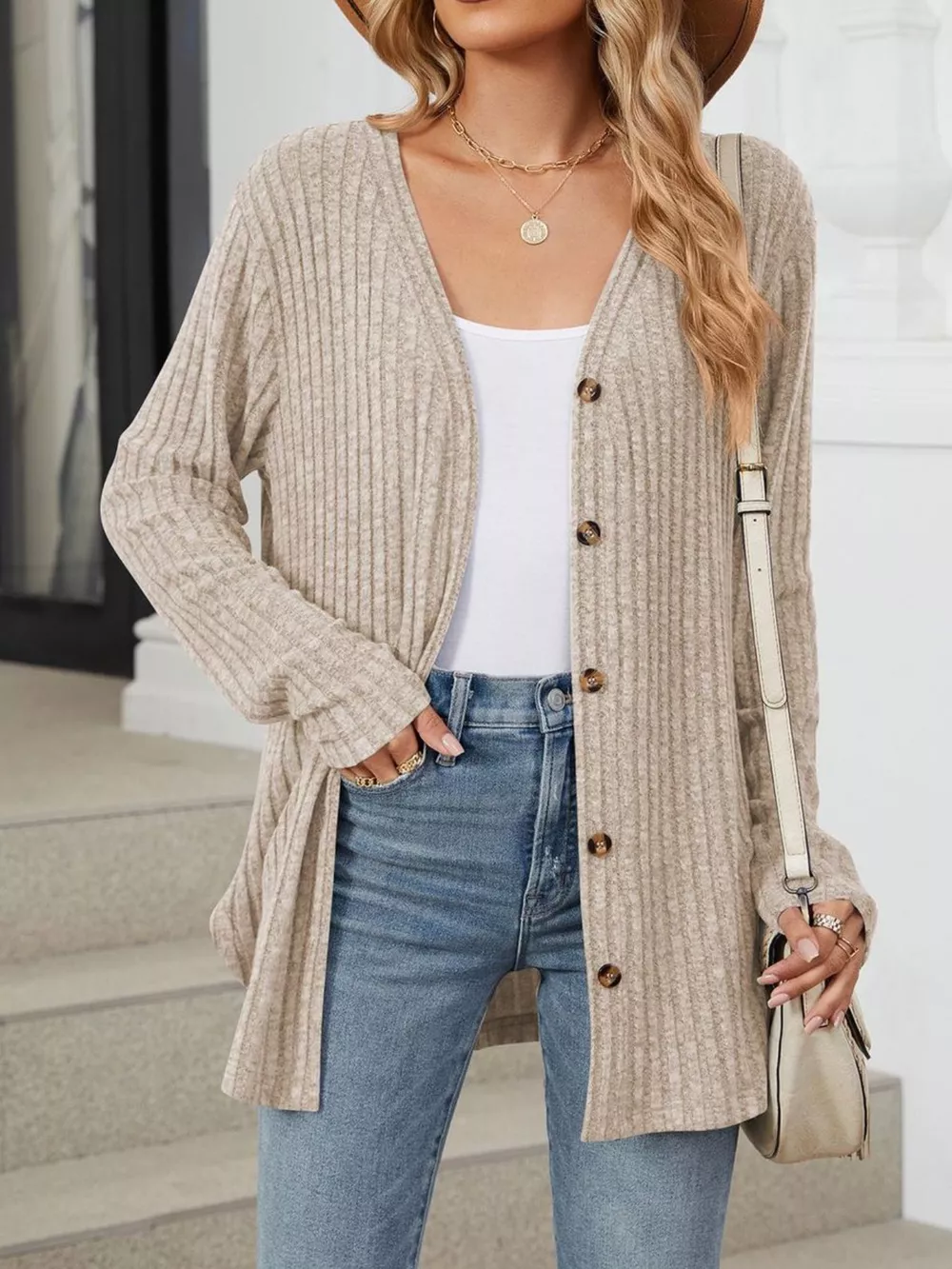 Ribbed Button-Up Cardigan, image 11