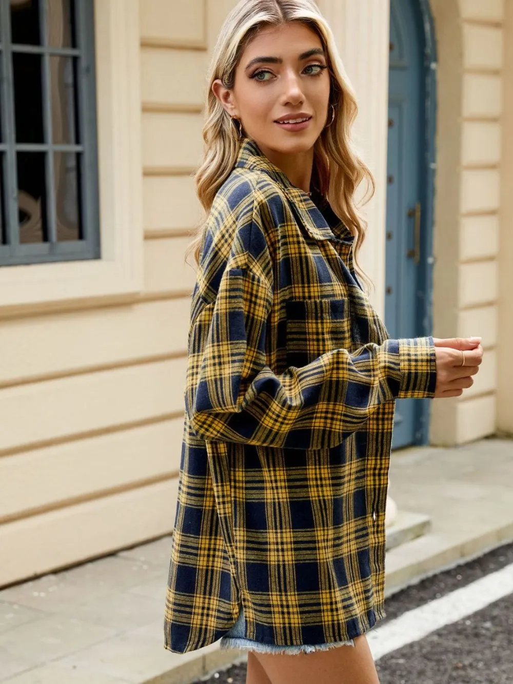 Plaid Collared Neck Long Sleeve Shirt, image 15