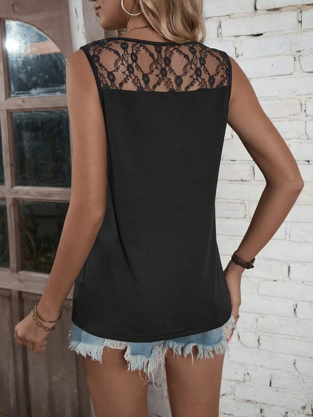 Lace Detail V-Neck Tank, image 2