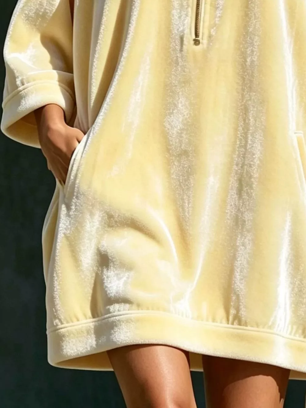 Full Size Half-Zip 3/4 Sleeve Hoodie Dress Plus Size, image 9